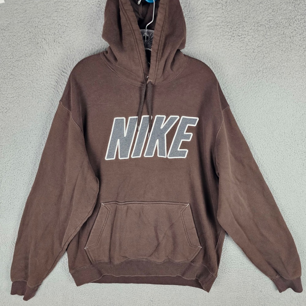 Nike Hoodie Mens XL Brown 273984-234 Graphic Logo Fleece Pullover Sweatshirt Y2K